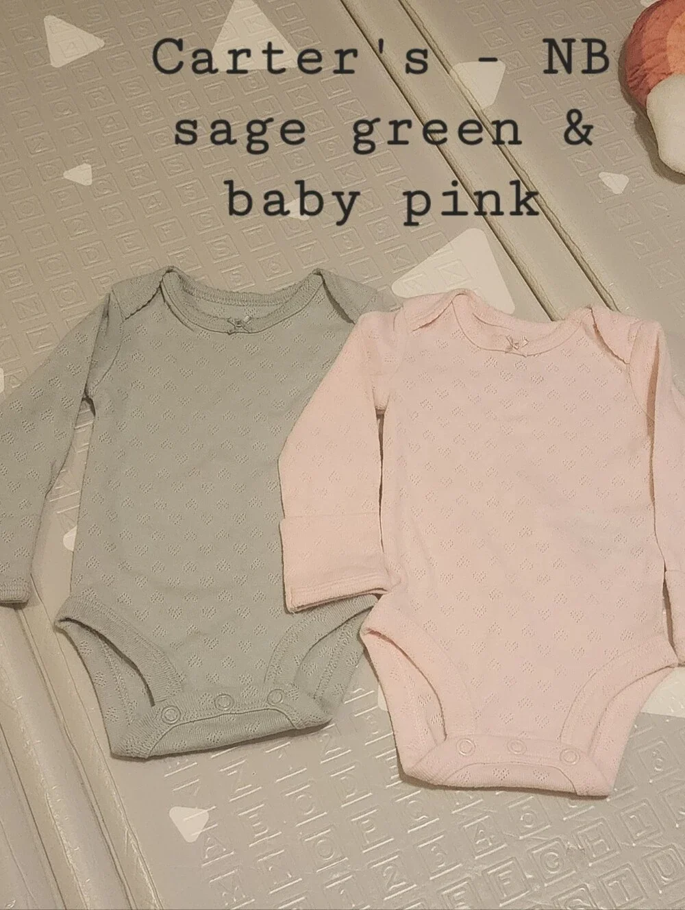Carter's Sage Green & Baby Pink Heart Knit Long-Sleeve Bodysuits
